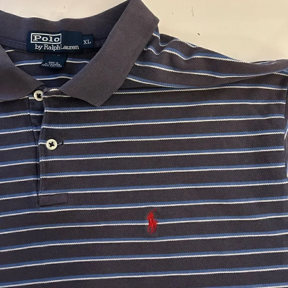 Polo Ralph Lauren 100% Cotton Navy White Striped Polo Shirt Size XL